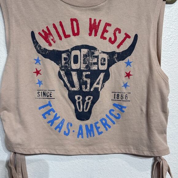 Goodie Two Sleeves Tan Wild West Muscle Tank Sz S - Picture 3 of 9